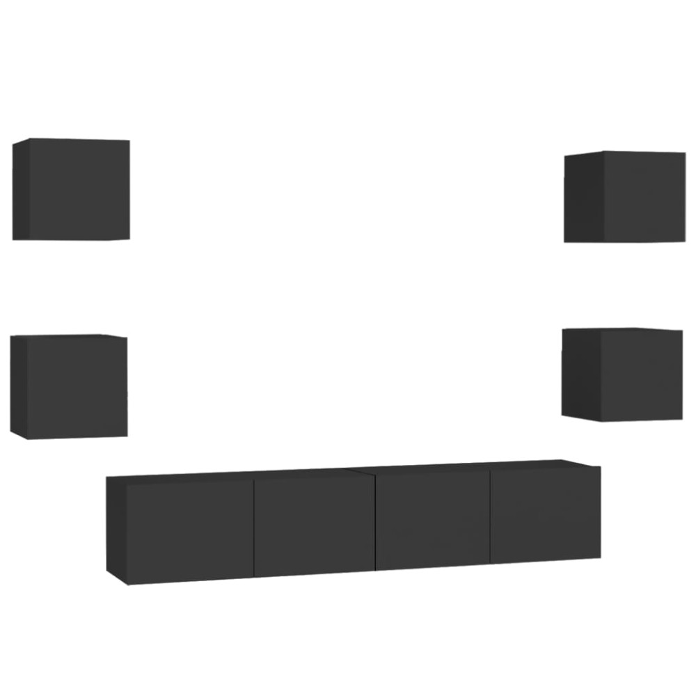 vidaXL Set dulapuri TV, 6 buc., negru, lemn prelucrat