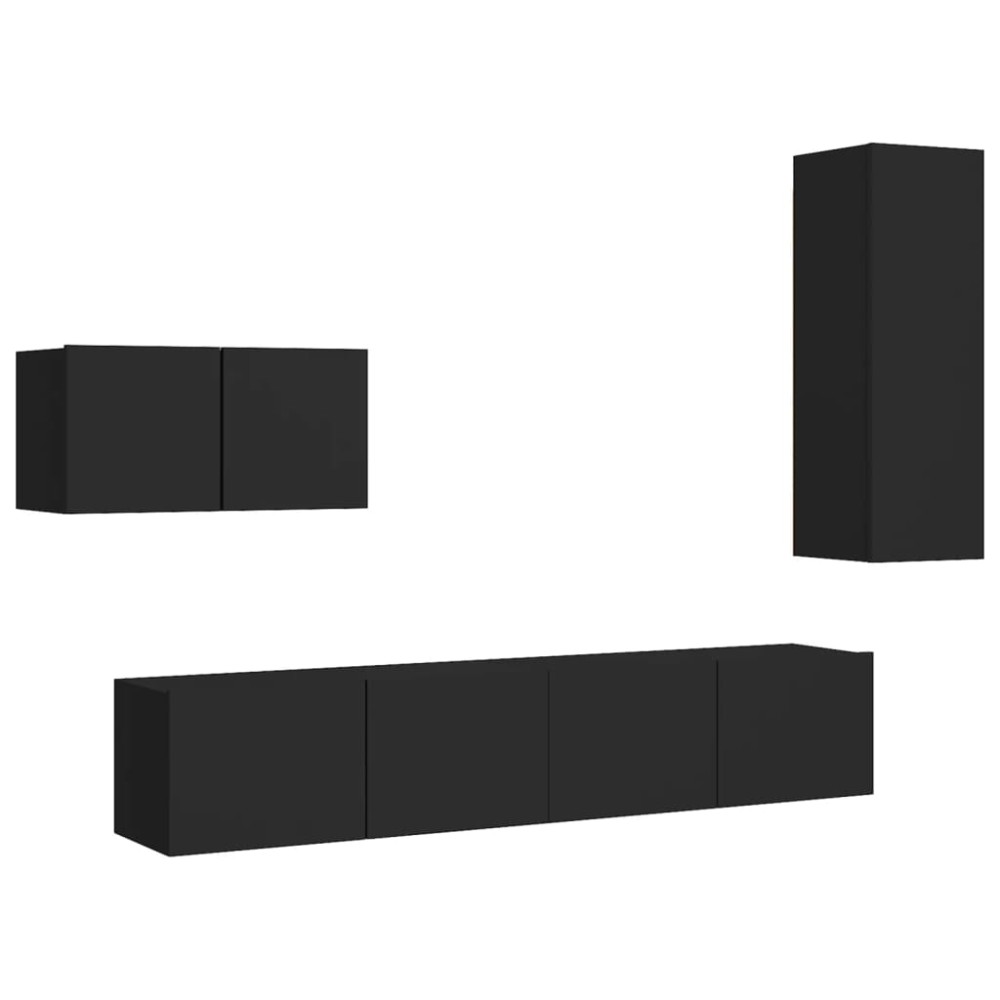 vidaXL Set dulapuri TV, 4 buc., negru, lemn prelucrat