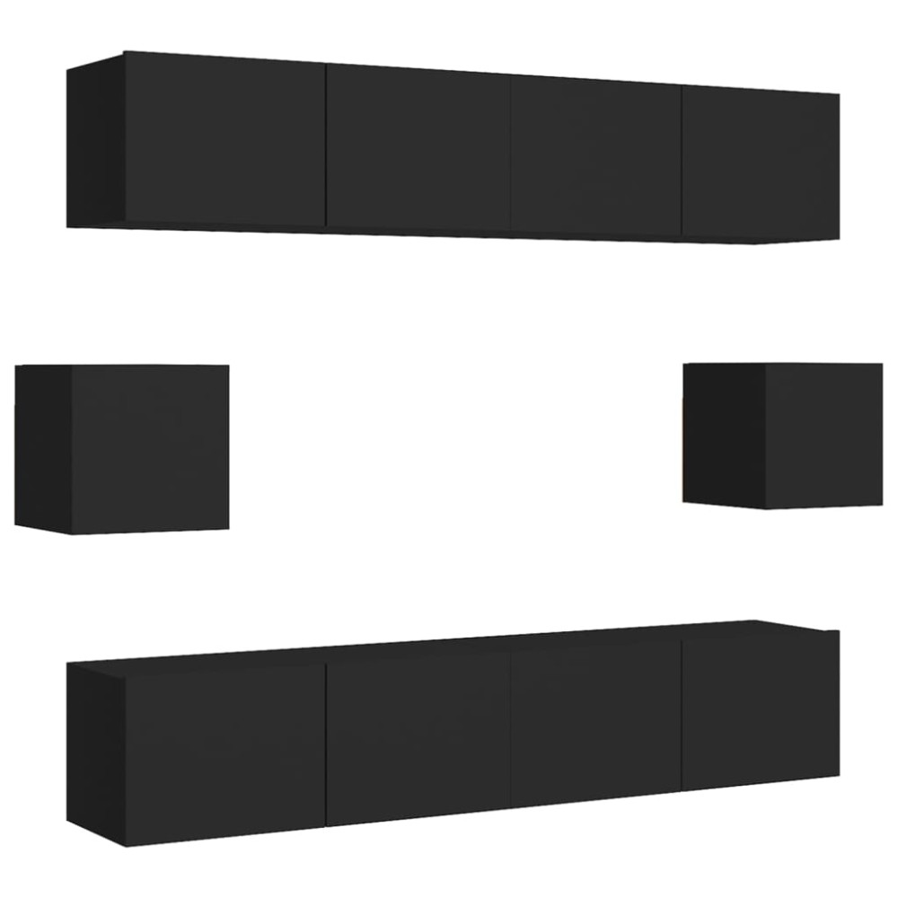 vidaXL Set dulapuri TV, 6 piese, negru, lemn prelucrat
