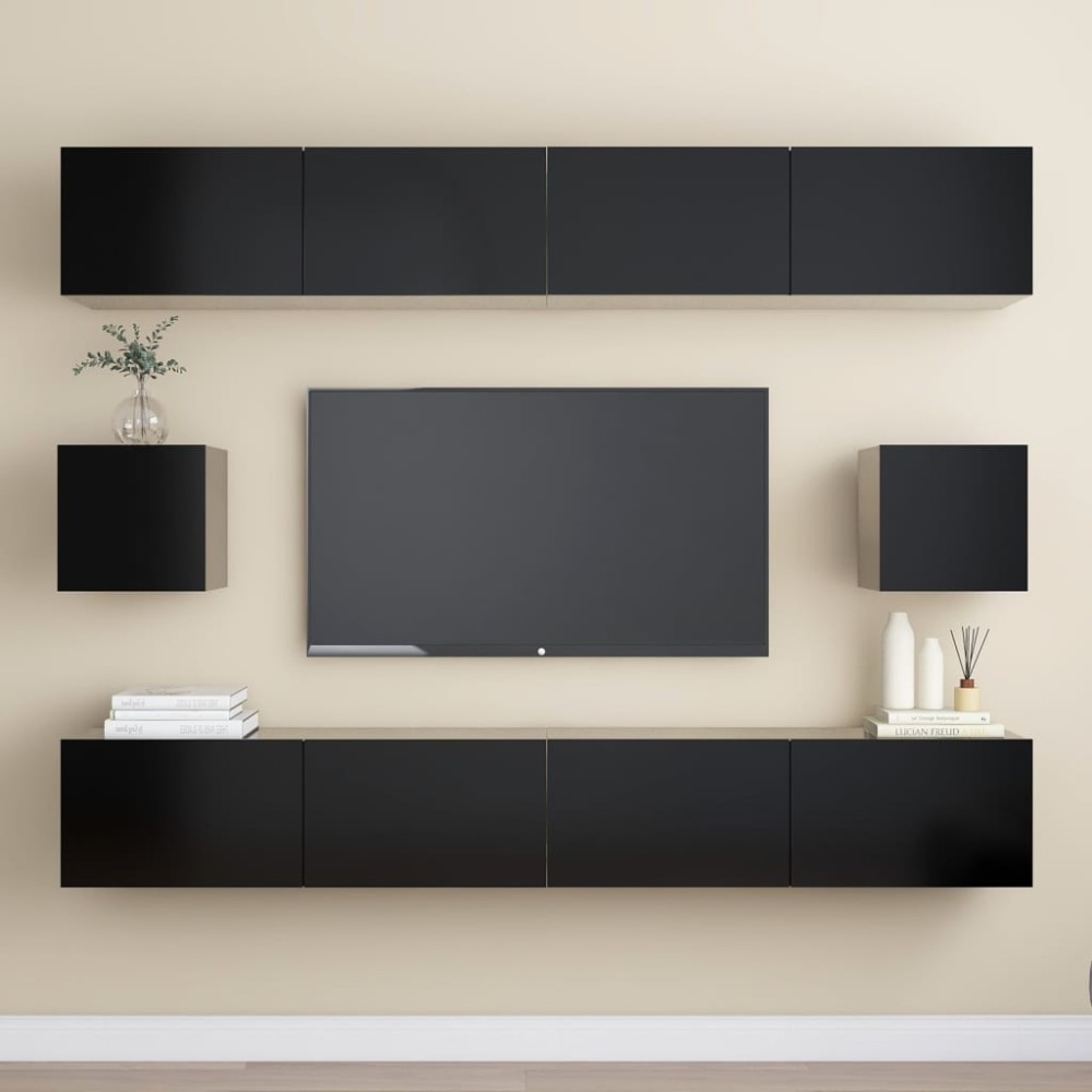 vidaXL Set dulapuri TV, 6 piese, negru, lemn prelucrat