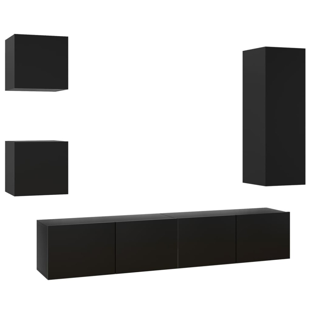 vidaXL Set dulapuri TV, 5 piese, negru, lemn prelucrat