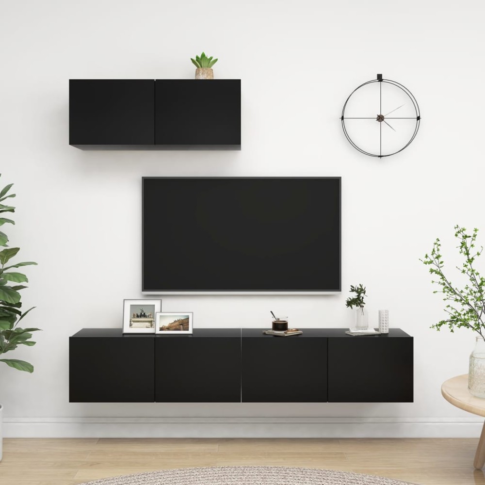 vidaXL Set dulapuri TV, 3 piese, negru, lemn prelucrat