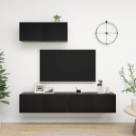 vidaXL Set dulapuri TV, 3 piese, negru, lemn prelucrat vidaXL Set dulapuri TV, 3 piese, negru, lemn prelucrat