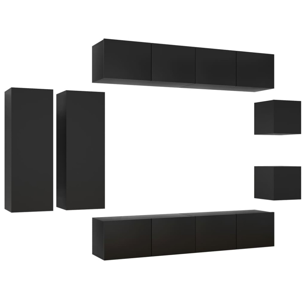 vidaXL Set dulapuri TV, 8 piese, negru, lemn prelucrat