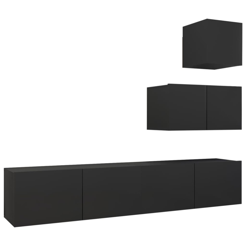 vidaXL Set dulapuri TV, 4 piese, negru, lemn prelucrat