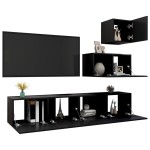 vidaXL Set dulapuri TV, 4 piese, negru, lemn prelucrat vidaXL Set dulapuri TV, 4 piese, negru, lemn prelucrat