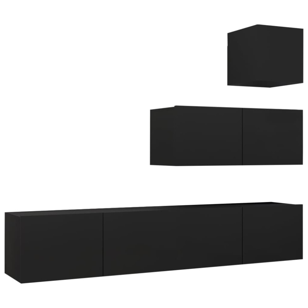 vidaXL Set dulapuri TV, 4 piese, negru, lemn prelucrat