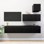 vidaXL Set dulapuri TV, 4 piese, negru, lemn prelucrat vidaXL Set dulapuri TV, 4 piese, negru, lemn prelucrat