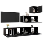vidaXL Set dulapuri TV, 4 piese, negru, lemn prelucrat vidaXL Set dulapuri TV, 4 piese, negru, lemn prelucrat