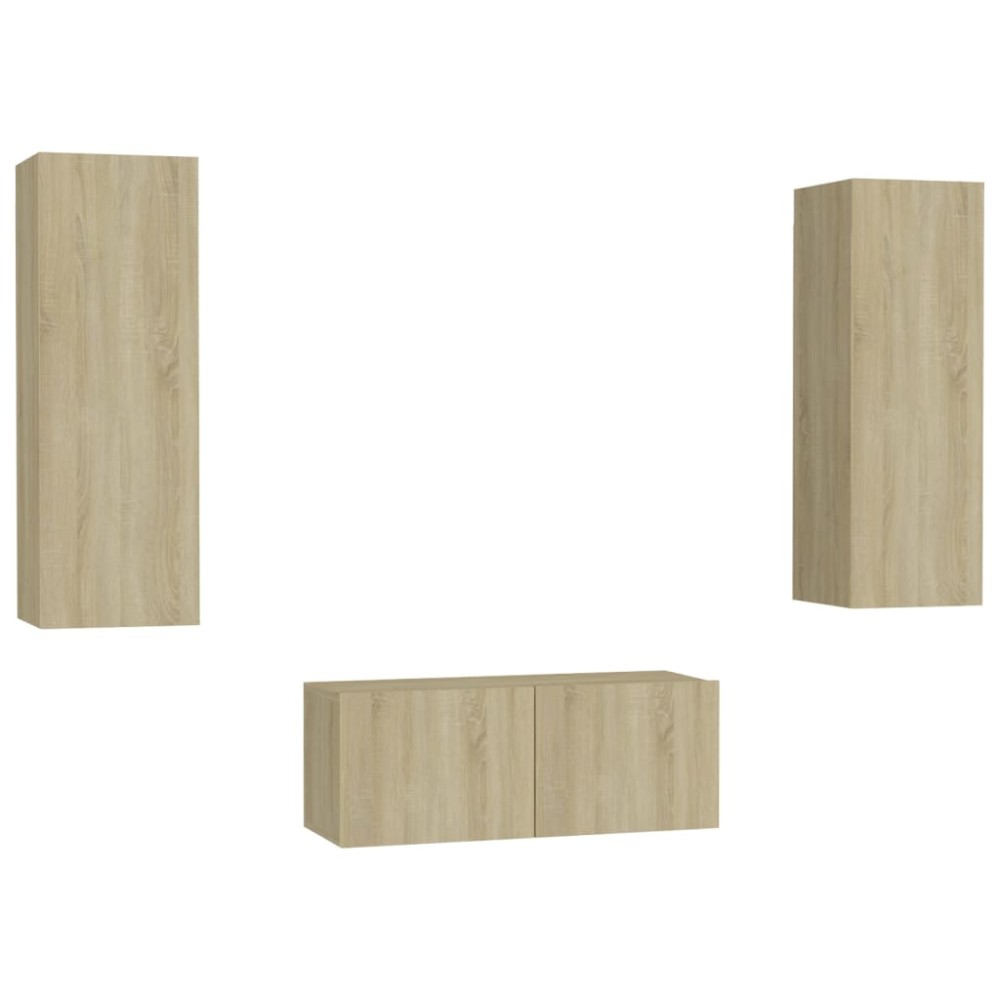 vidaXL Set de dulapuri TV, 3 piese, stejar sonoma, lemn prelucrat