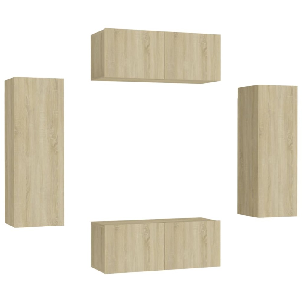 vidaXL Set de dulapuri TV, 4 piese, stejar sonoma, lemn prelucrat