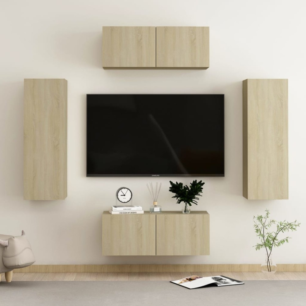 vidaXL Set de dulapuri TV, 4 piese, stejar sonoma, lemn prelucrat