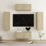 vidaXL Set de dulapuri TV, 4 piese, stejar sonoma, lemn prelucrat vidaXL Set de dulapuri TV, 4 piese, stejar sonoma, lemn prelucrat