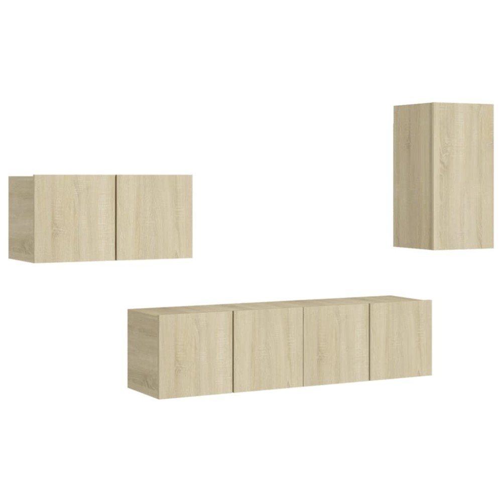 vidaXL Set de dulapuri TV, 4 piese, stejar sonoma, lemn prelucrat