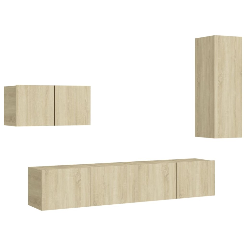 vidaXL Set de dulapuri TV, 4 piese, stejar sonoma, lemn prelucrat
