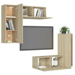 vidaXL Set de dulapuri TV, 4 piese, stejar sonoma, lemn prelucrat vidaXL Set de dulapuri TV, 4 piese, stejar sonoma, lemn prelucrat