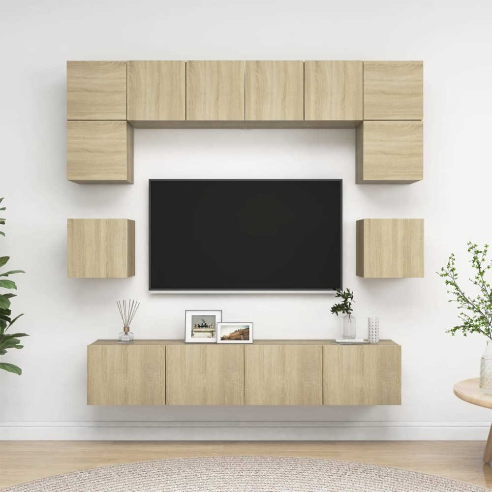 vidaXL Set de dulapuri TV, 8 piese, stejar sonoma, lemn prelucrat