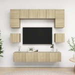 vidaXL Set de dulapuri TV, 8 piese, stejar sonoma, lemn prelucrat vidaXL Set de dulapuri TV, 8 piese, stejar sonoma, lemn prelucrat