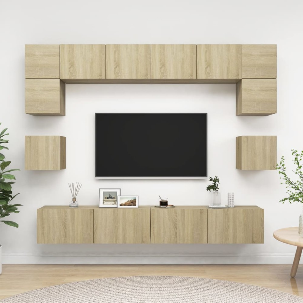 vidaXL Set de dulapuri TV, 8 piese, stejar sonoma, lemn prelucrat