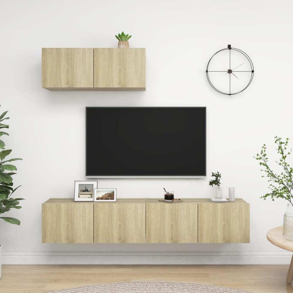 vidaXL Dulapuri TV, 3 piese, stejar sonoma, lemn prelucrat