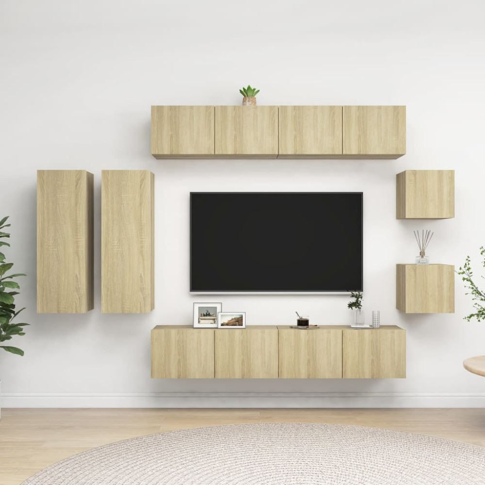 vidaXL Set dulapuri TV, 8 piese, stejar sonoma, lemn prelucrat