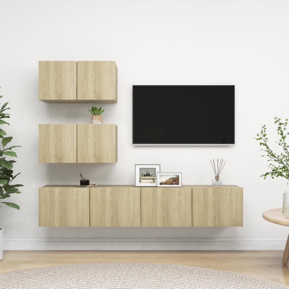 vidaXL Set dulapuri TV, 4 piese, stejar sonoma, lemn prelucrat