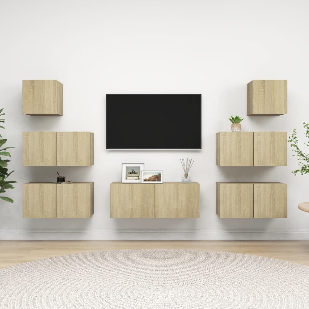 vidaXL Set dulapuri TV, 7 piese, stejar sonoma, lemn prelucrat
