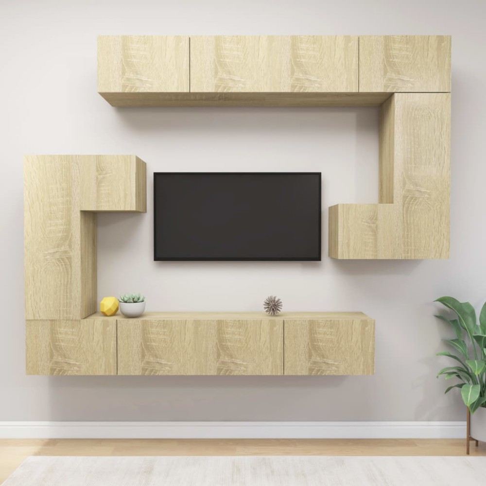 vidaXL Set dulap TV, 8 piese, stejar sonoma, lemn prelucrat