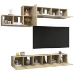 vidaXL Set de dulapuri TV, 7 piese, stejar sonoma, lemn prelucrat vidaXL Set de dulapuri TV, 7 piese, stejar sonoma, lemn prelucrat