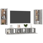 vidaXL Set dulap TV, 5 piese, gri beton, lemn prelucrat vidaXL Set dulap TV, 5 piese, gri beton, lemn prelucrat