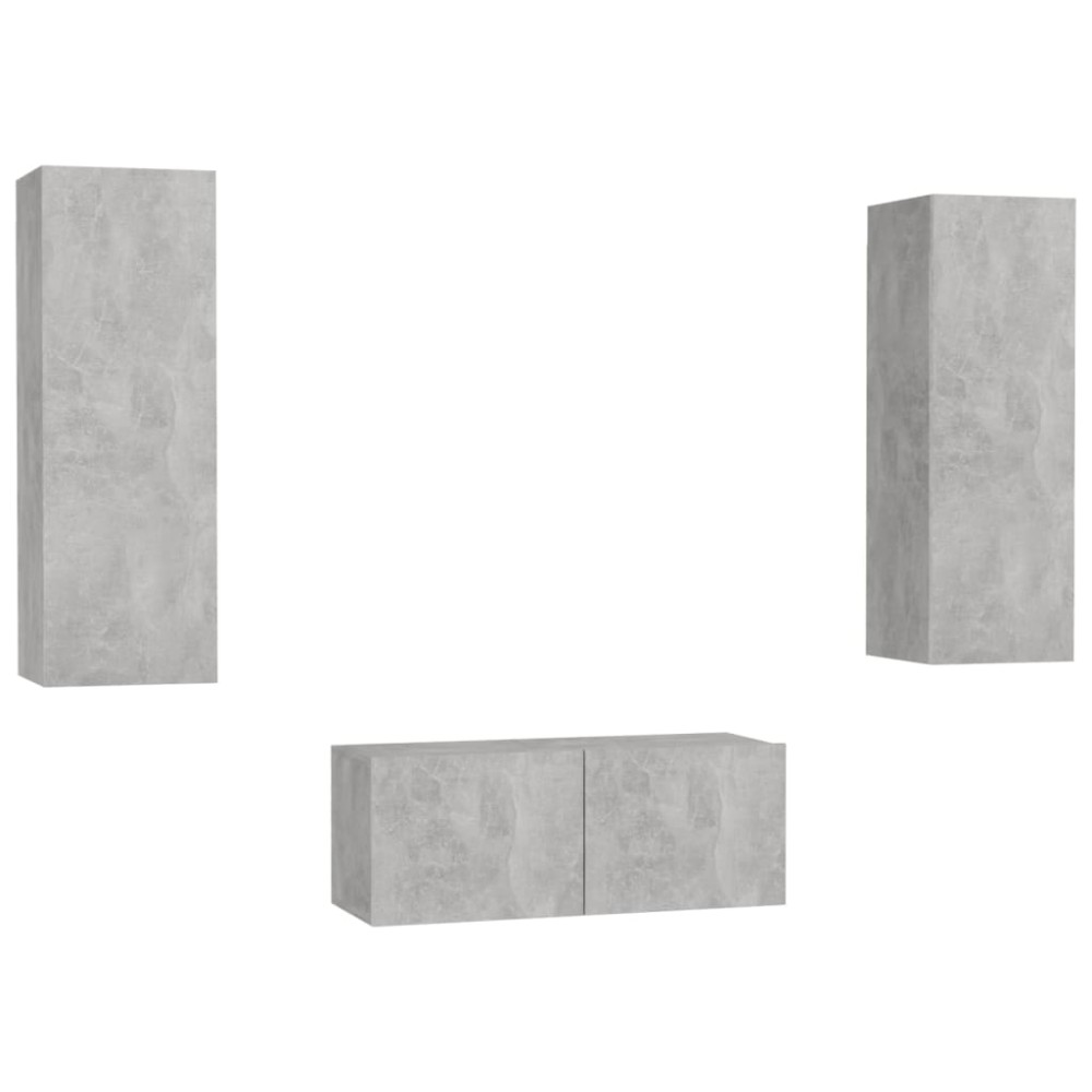 vidaXL Set de dulapuri TV, 3 piese, gri beton, lemn prelucrat
