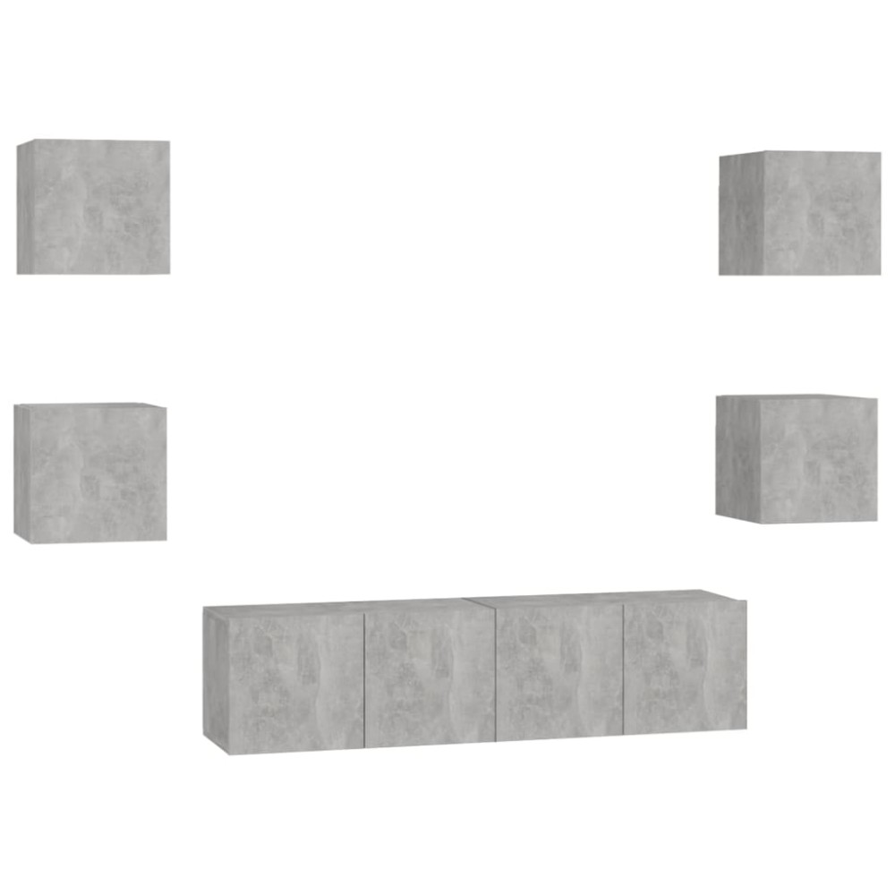 vidaXL Set de dulapuri TV, 6 piese, gri beton, lemn prelucrat