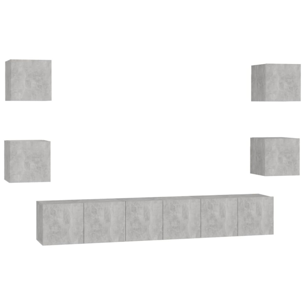 vidaXL Set de dulapuri TV, 7 piese, gri beton, lemn prelucrat
