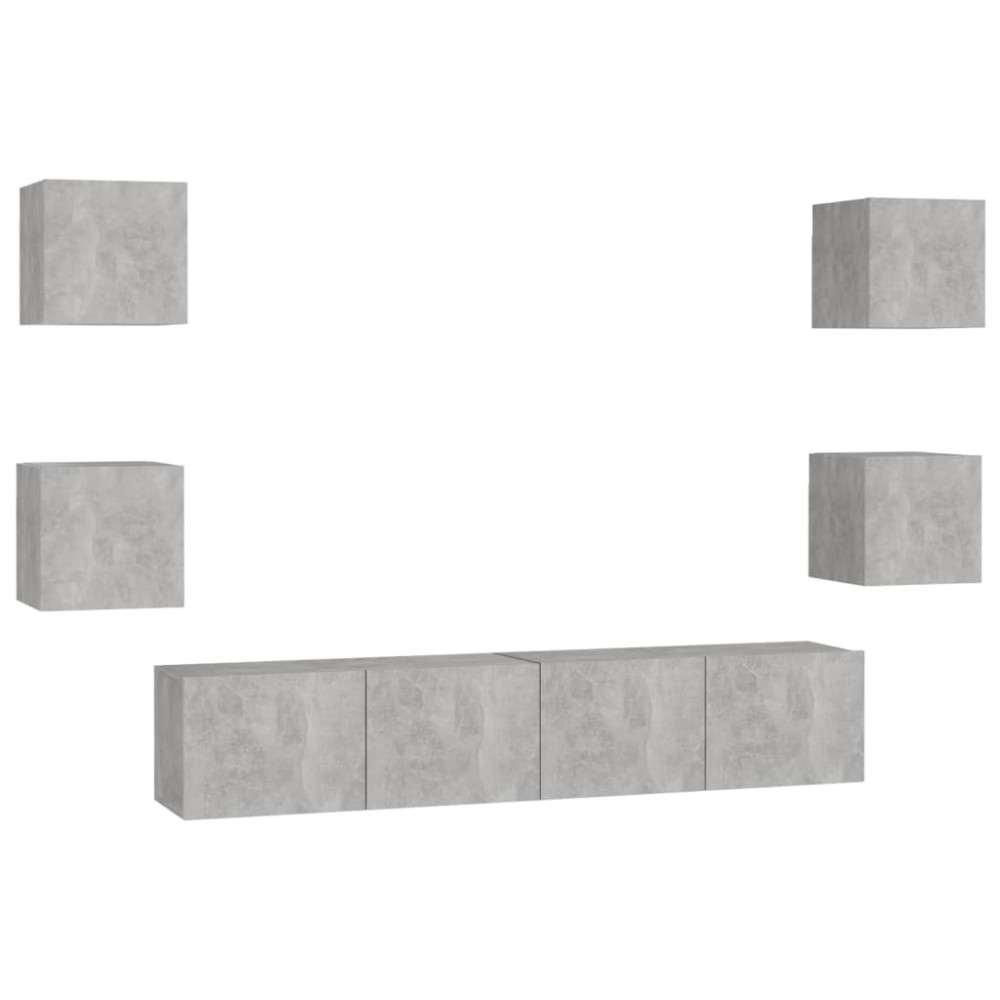 vidaXL Set de dulapuri TV, 6 piese, gri beton, lemn prelucrat