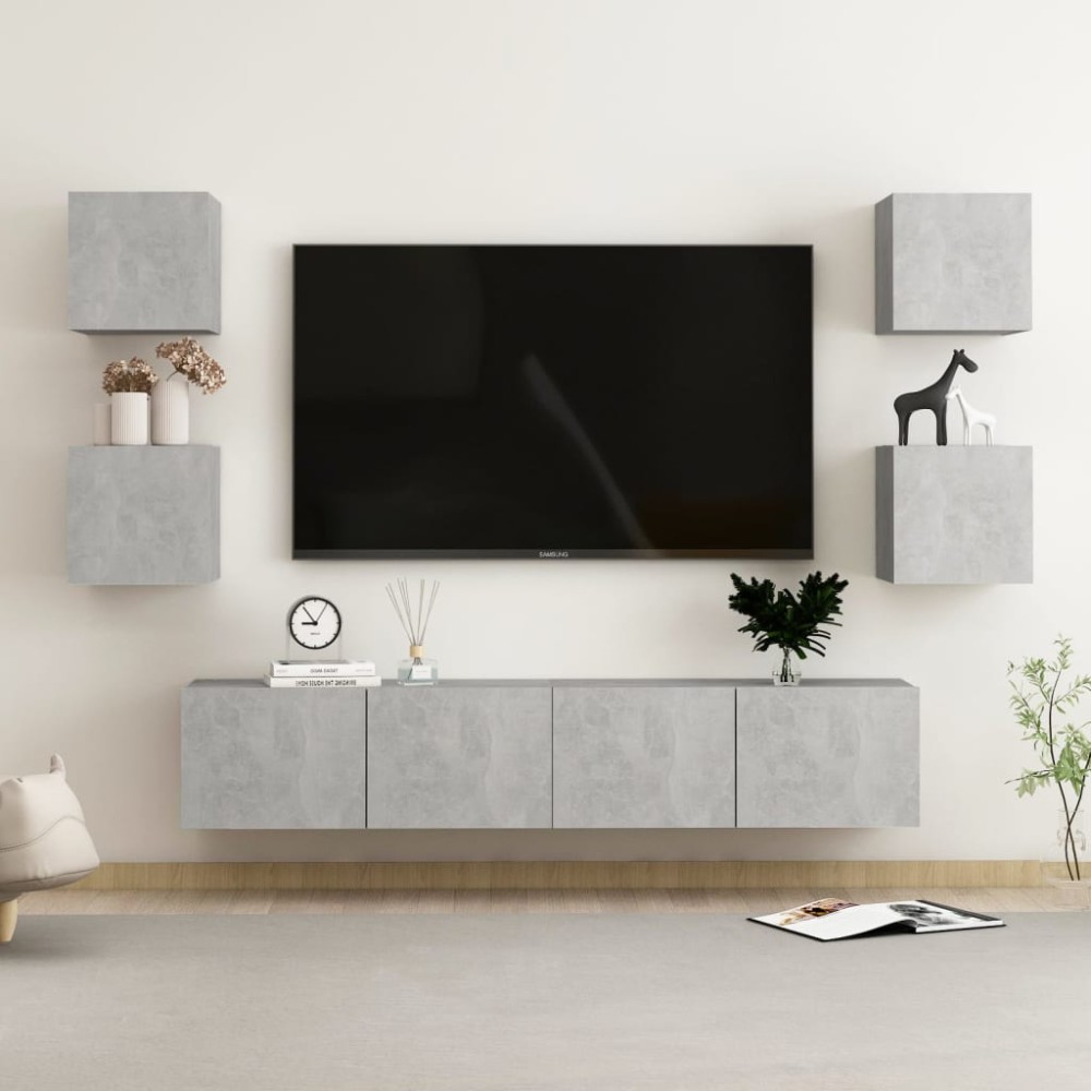 vidaXL Set de dulapuri TV, 6 piese, gri beton, lemn prelucrat