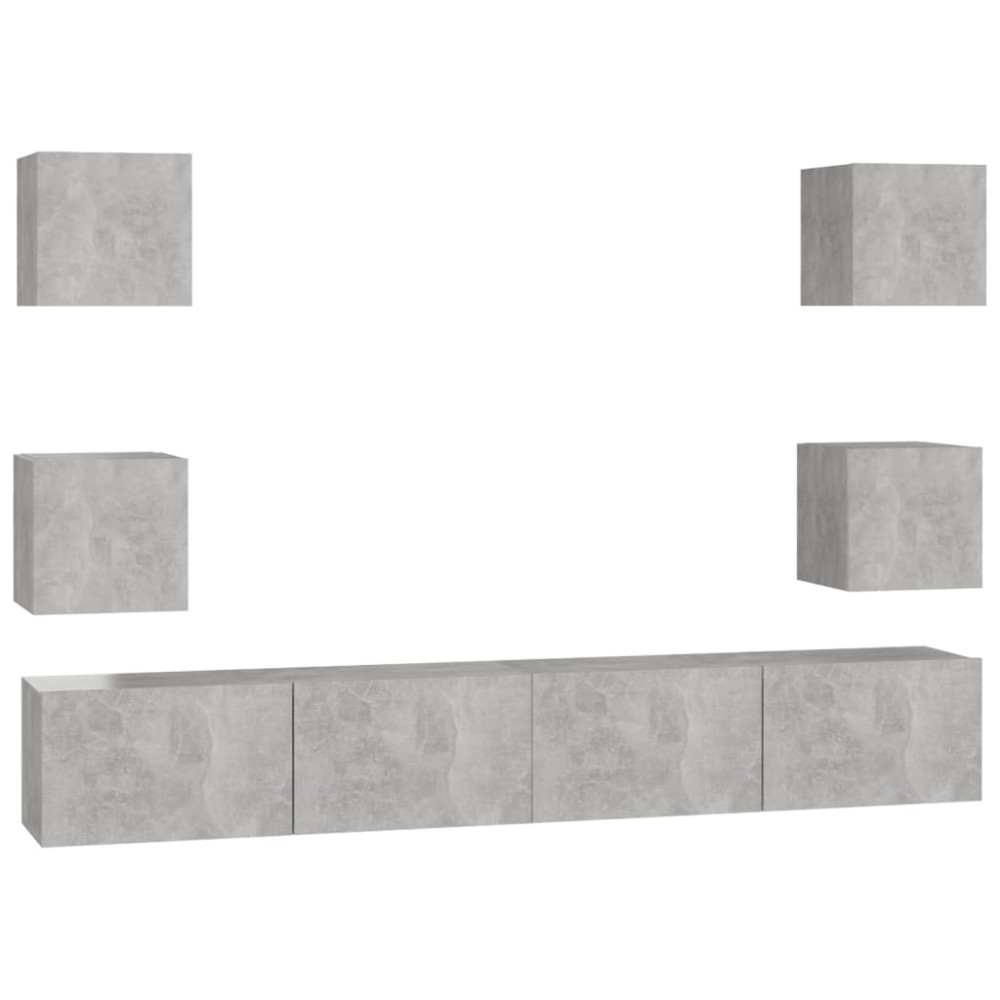 vidaXL Set dulap TV, 6 piese, gri beton, lemn prelucrat