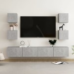 vidaXL Set dulap TV, 6 piese, gri beton, lemn prelucrat vidaXL Set dulap TV, 6 piese, gri beton, lemn prelucrat