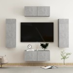 vidaXL Set de dulapuri TV, 4 piese, gri beton, lemn prelucrat vidaXL Set de dulapuri TV, 4 piese, gri beton, lemn prelucrat