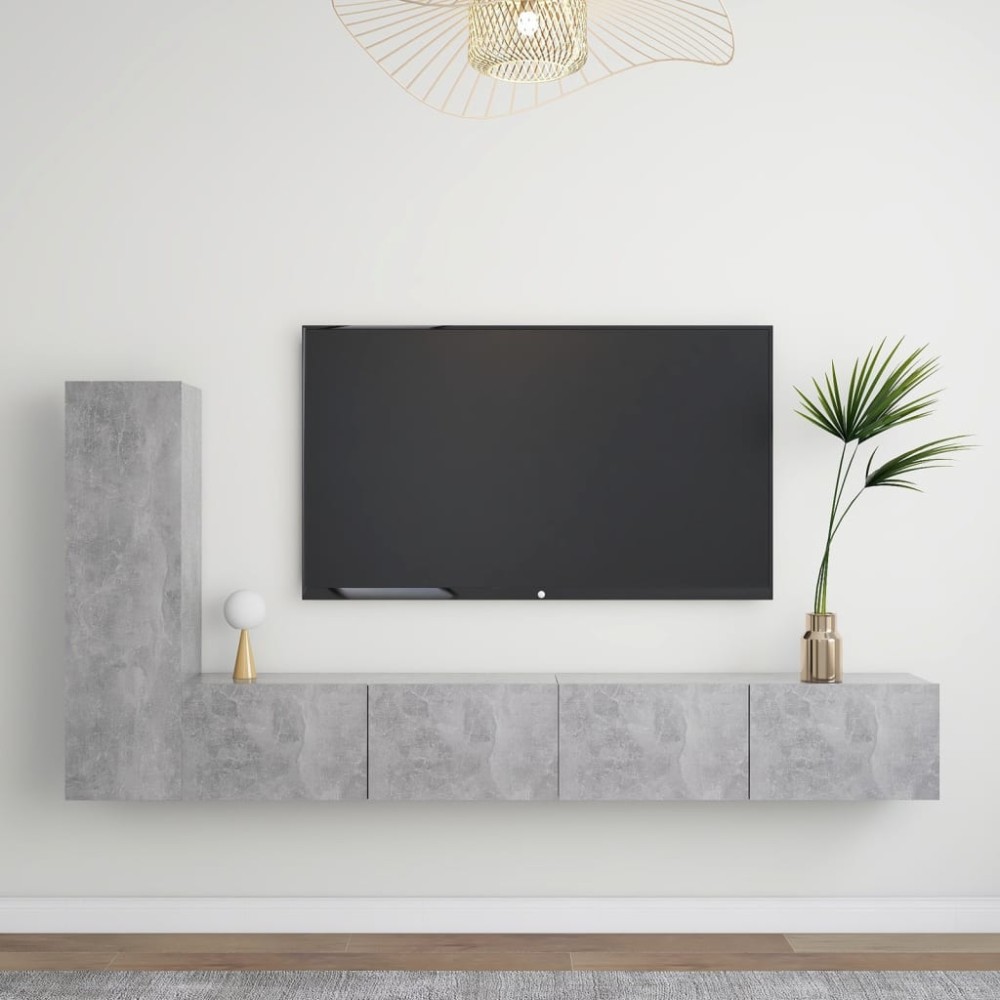 vidaXL Set de dulapuri TV, 3 buc., gri beton, lemn prelucrat