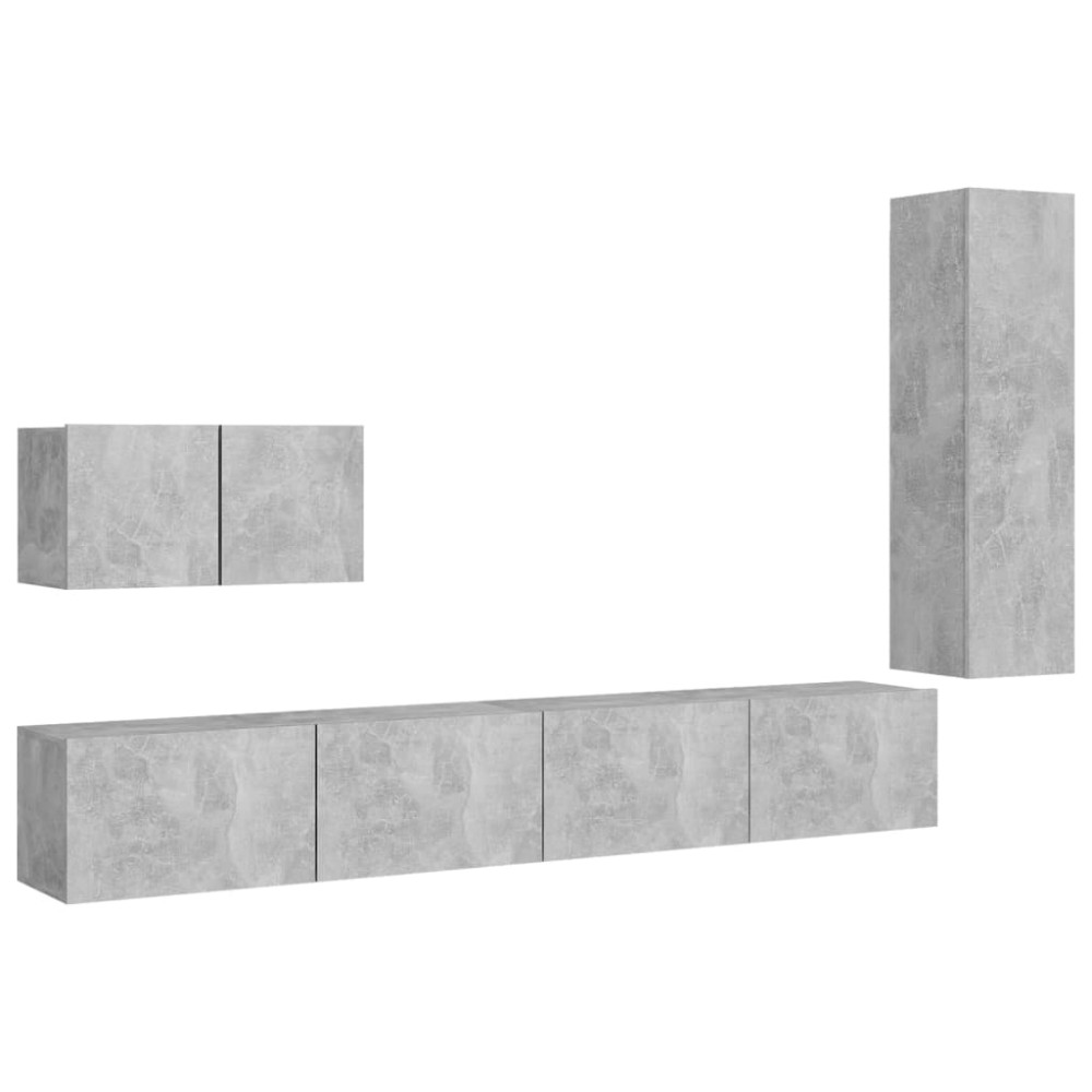 vidaXL Set de dulapuri TV, 4 buc., gri beton, lemn prelucrat