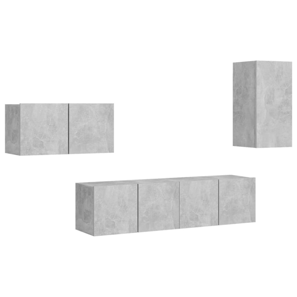 vidaXL Set de dulapuri TV, 4 piese, gri beton, lemn prelucrat