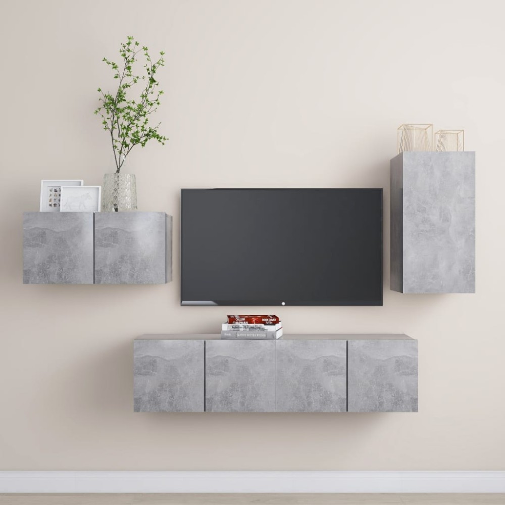 vidaXL Set de dulapuri TV, 4 piese, gri beton, lemn prelucrat