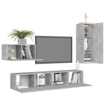 vidaXL Set de dulapuri TV, 4 piese, gri beton, lemn prelucrat vidaXL Set de dulapuri TV, 4 piese, gri beton, lemn prelucrat