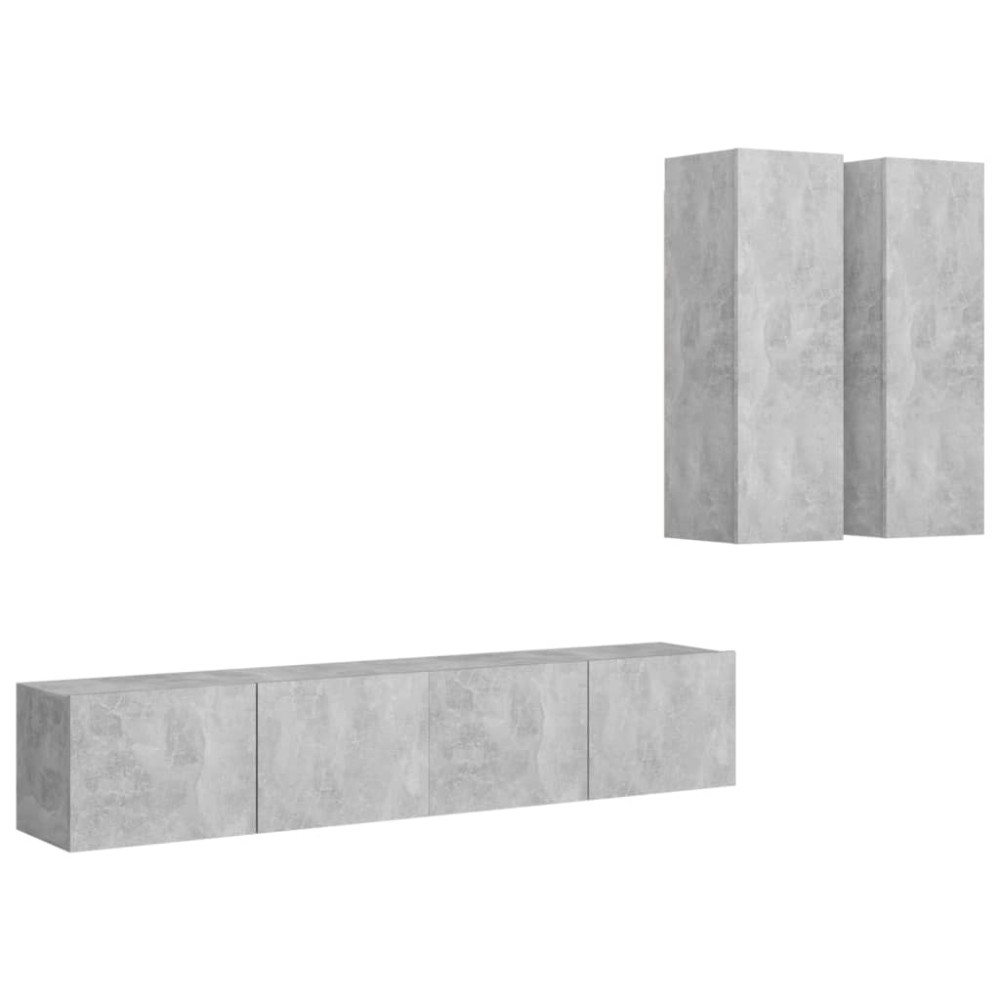 vidaXL Set de dulapuri TV, 4 piese, gri beton, lemn prelucrat