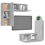 vidaXL Set de dulapuri TV, 4 piese, gri beton, lemn prelucrat vidaXL Set de dulapuri TV, 4 piese, gri beton, lemn prelucrat