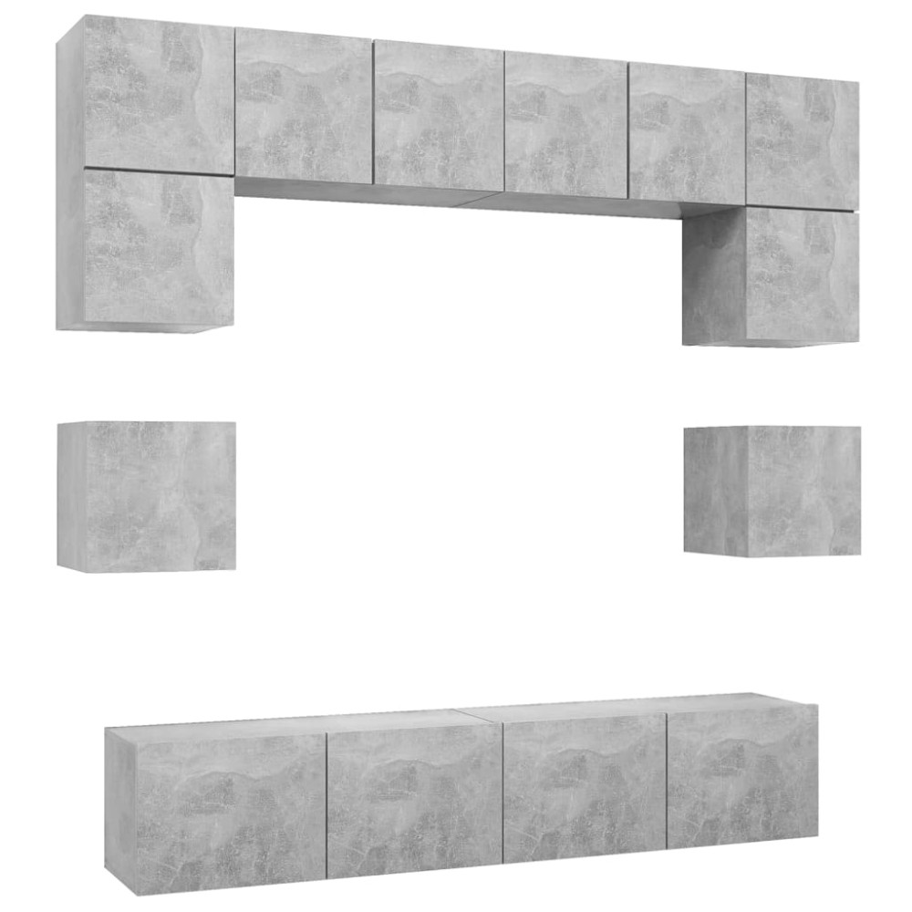 vidaXL Set de dulapuri TV, 8 piese, gri beton, lemn prelucrat