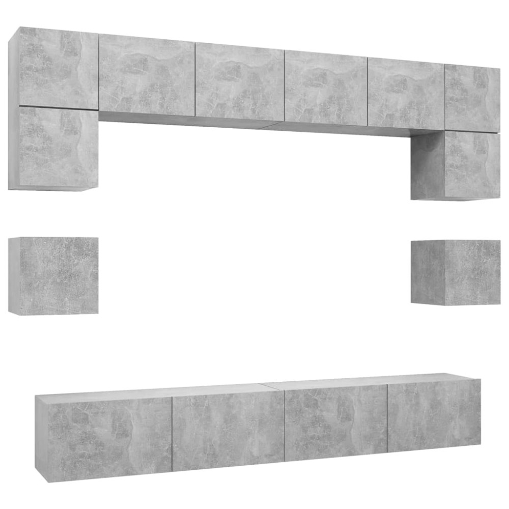 vidaXL Set de dulapuri TV, 8 piese, gri beton, lemn prelucrat