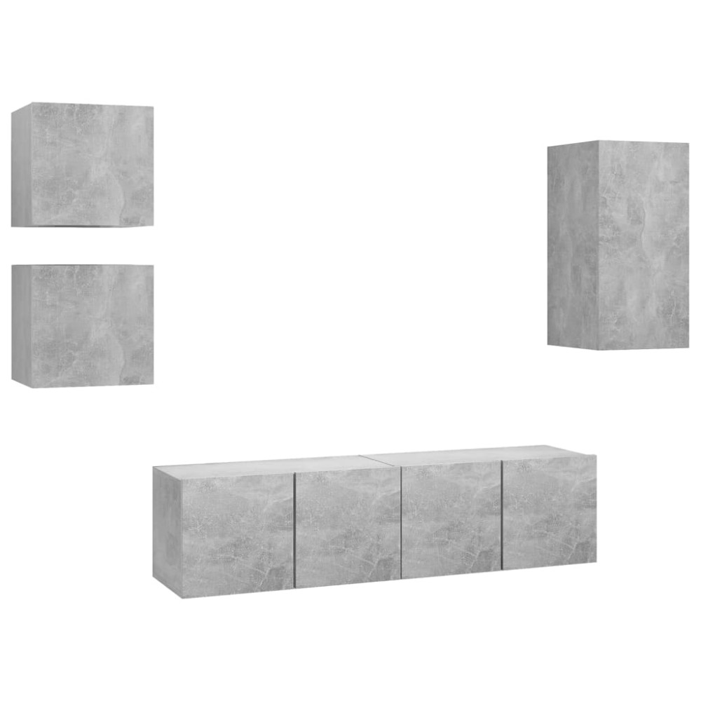 vidaXL Set de dulapuri TV, 5 piese, gri beton, lemn prelucrat