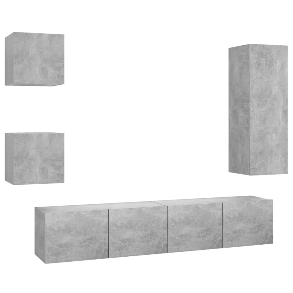 vidaXL Set de dulapuri TV, 5 piese, gri beton, lemn prelucrat