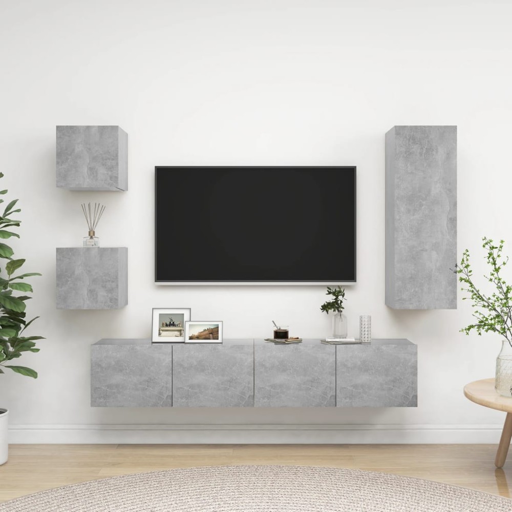 vidaXL Set de dulapuri TV, 5 piese, gri beton, lemn prelucrat
